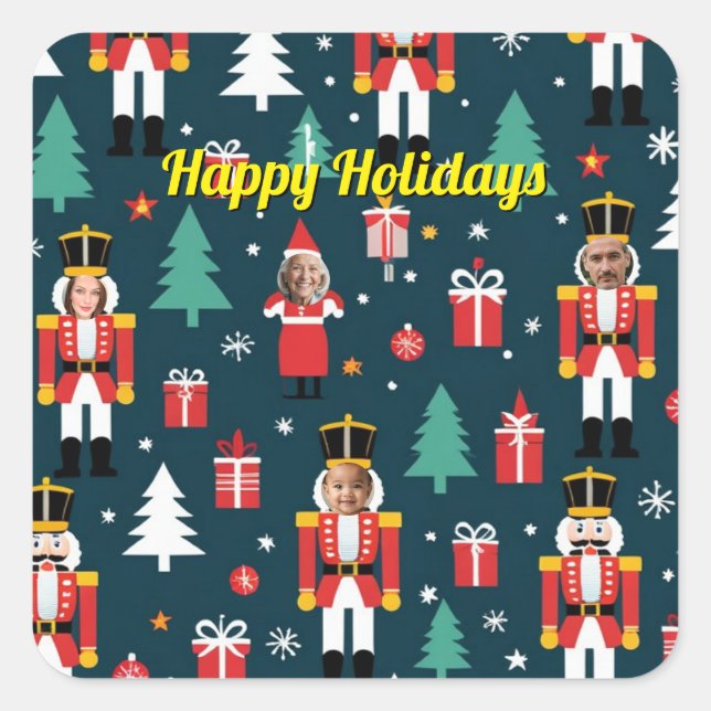 Adesivo Quadrado custom 4 face photo Christmas nutcracker (Frente)