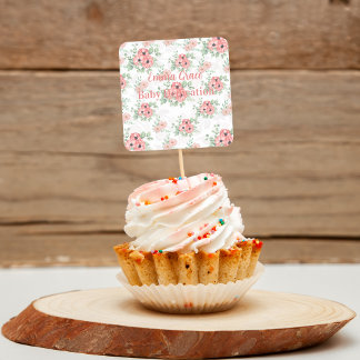 Adesivo Quadrado Custom Baby Dedication Sage Green & Pink Floral