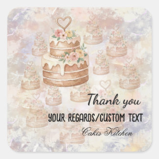 Adesivo Quadrado Custom "Baked with Love" Pink nature Cake Sticker