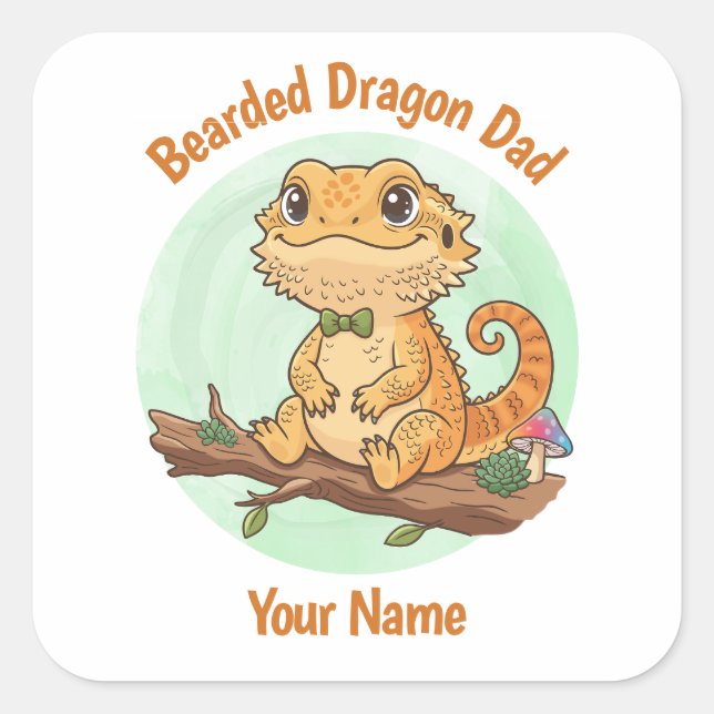 Adesivo Quadrado Custom Bearded Dragon Dad Square Sticker (Frente)