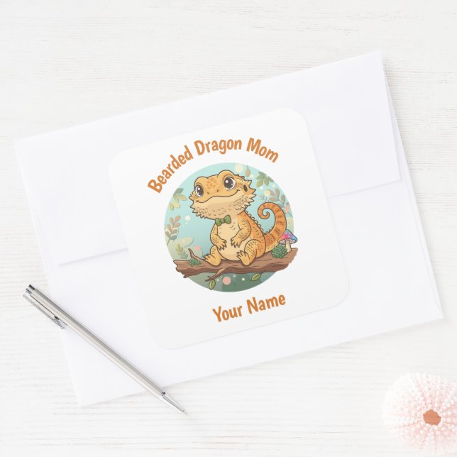 Adesivo Quadrado Custom Bearded Dragon Mom Square Stickers (Envelope)