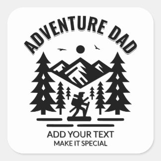 Adesivo Quadrado Custom Black and White Adventure Dad Add Your Text