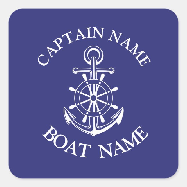 Adesivo Quadrado Custom boat captain name navy nautical sailor  cla (Frente)