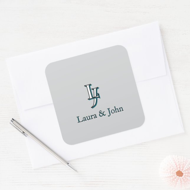 Adesivo Quadrado Custom Couple Initials and Names Stickers (Envelope)