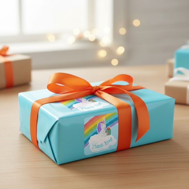 Adesivo Quadrado Custom Cute Unicorn Rainbow Thank You Sticker (Criador carregado)
