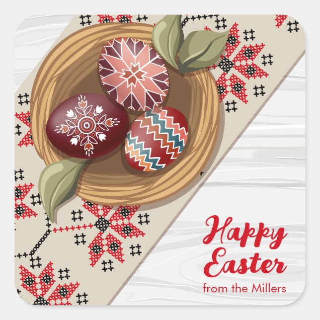 Adesivo Quadrado Custom Easter Egg Sticker with Family Name (Frente)