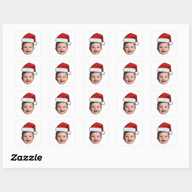 Adesivo Quadrado Custom Face Baby Santa Hat Photo Christmas   (Folha)