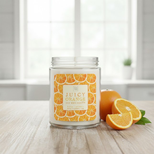 Adesivo Quadrado Custom Juicy Orange Candle Label (Criador carregado)