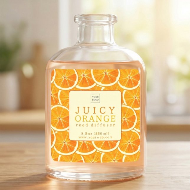 Adesivo Quadrado Custom Juicy Orange Reed Diffuser Label (Criador carregado)