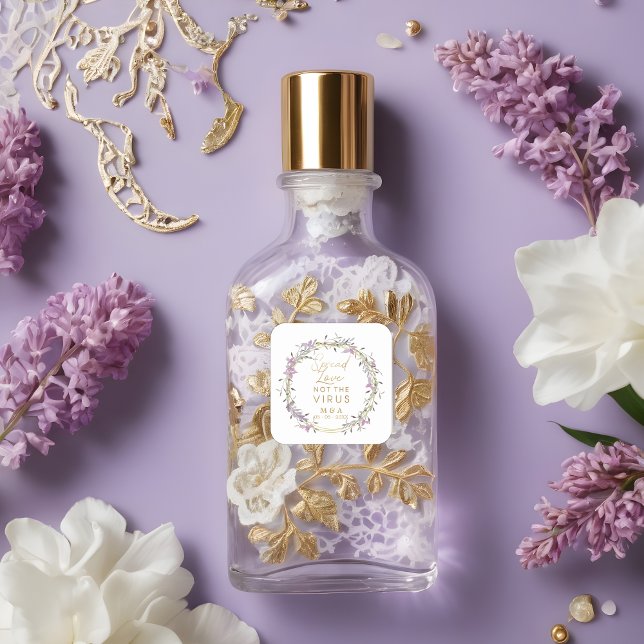 Adesivo Quadrado Custom Lilac Garland Wreath Wedding Sanitizer Gel (Custom Lilac Garland Wreath Wedding Sanitizer Gel Square Sticker. )