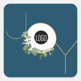 Adesivo Quadrado Custom logo Joy Blue Christmas Modern wreath 