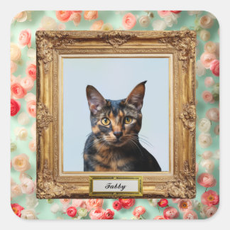Adesivo Quadrado Custom Pet Portrait Label – Your Cat in a Frame