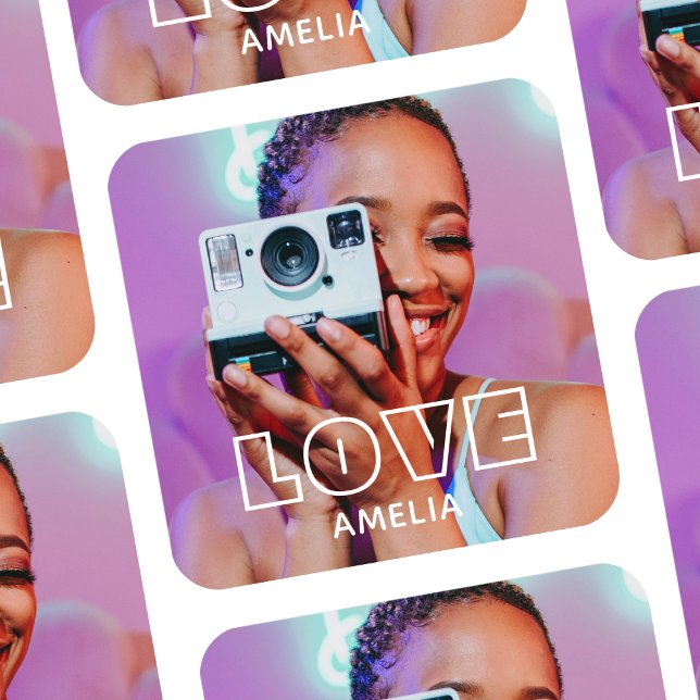 Adesivo Quadrado Custom Photo Text Retro Modern Love (Criador carregado)