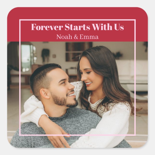 Adesivo Quadrado Custom Photo & Text Romantic Gift - Personalized  (Frente)
