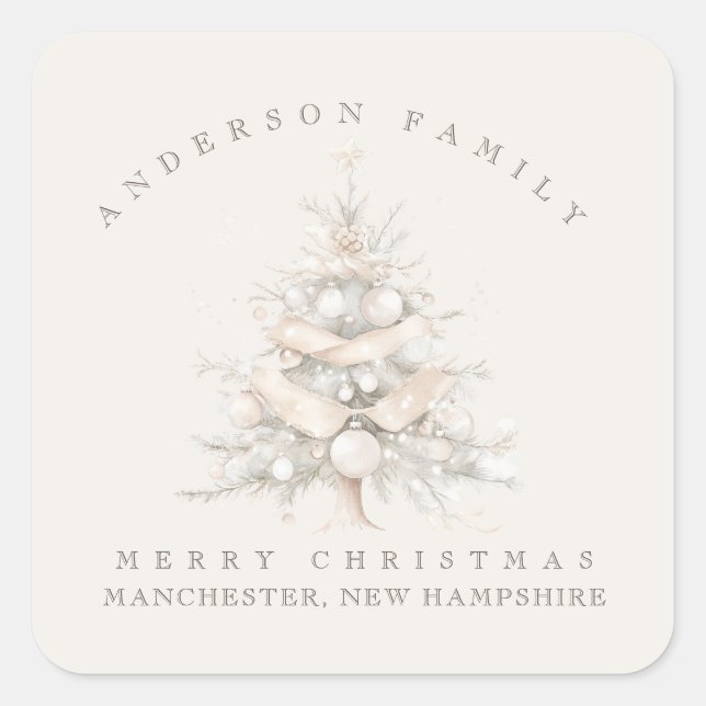 Adesivo Quadrado Custom traditional family white Christmas tree (Frente)