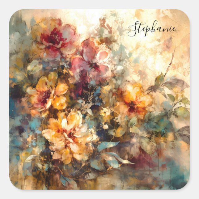 Adesivo Quadrado Custom Vibrant Floral Sticker (Frente)