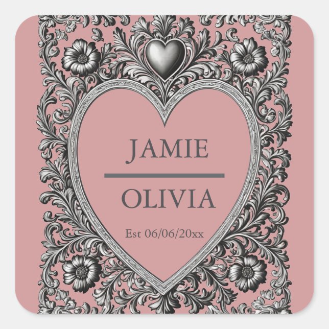 Adesivo Quadrado Custom Victorian Scroll Frame – wedding (Frente)