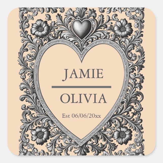 Adesivo Quadrado Custom Victorian Scroll Frame – wedding (Frente)