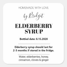 Adesivo Quadrado Customizable Elderberry Syrup Label ZEB_01