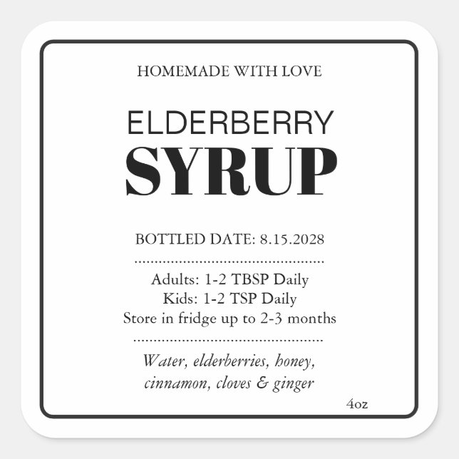 Adesivo Quadrado Customizable Elderberry Syrup Label ZEB_04b (Frente)