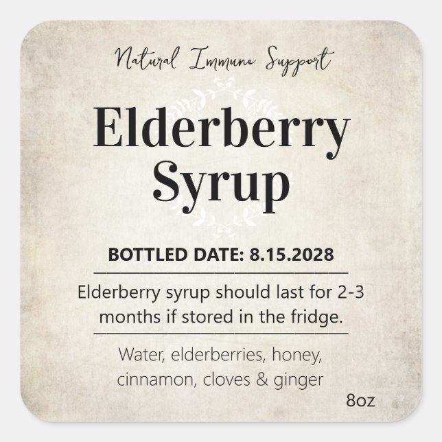 Adesivo Quadrado Customizable Elderberry Syrup Label ZEB_06b (Frente)