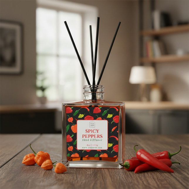 Adesivo Quadrado Customizable Spicy Peppers Reed Diffuser Label (Criador carregado)