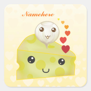 Adesivo Quadrado Customizável: Queijo & salmoura de Kawaii