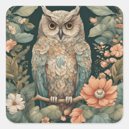 Adesivo Quadrado Cuta de Coruja de Cottagecore