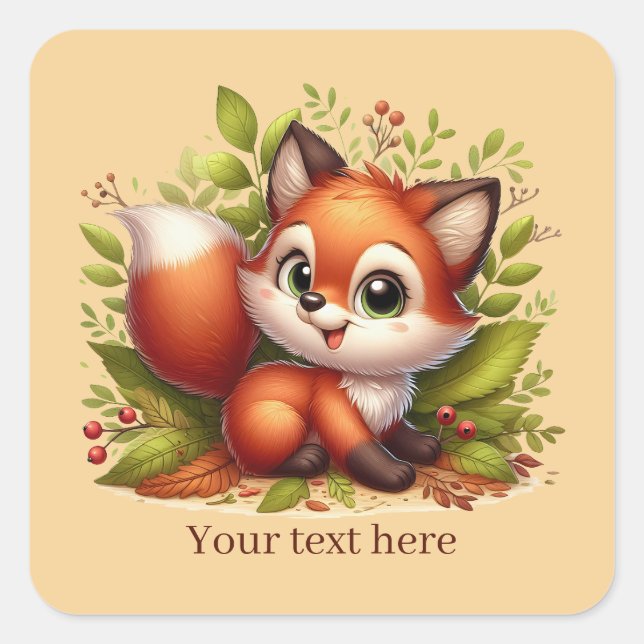 Adesivo Quadrado Cute animal love fox customizable  (Frente)