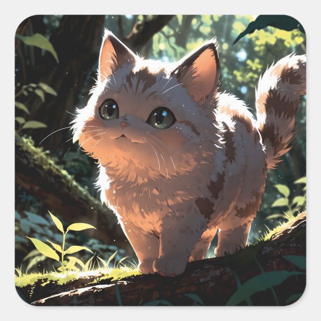 Adesivo Quadrado Cute anime cat (Frente)