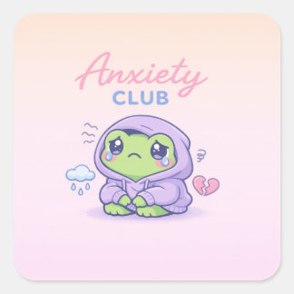Adesivo Quadrado Cute Anxiety Club Frog Introvert Hoodie Cartoon