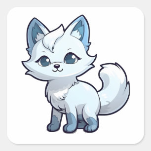 Adesivo Quadrado Cute Artic Fox Comic Animal Character