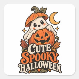 Adesivo Quadrado Cute Assustador Fantasma de Halloween Abóbora Tipo