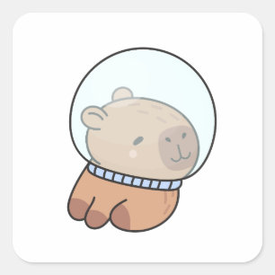 Adesivo Quadrado Cute Astronaut Capybara in Space Helmet Kawaii