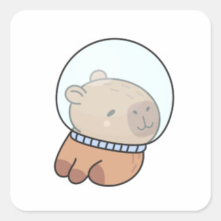 Adesivo Quadrado Cute Astronaut Capybara in Space Helmet Kawaii