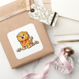 Adesivo Quadrado Cute Baby Leo Zodiac Sticker – Kawaii Golden Lion