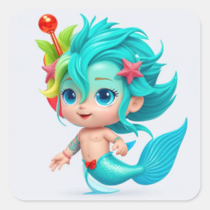 Adesivo Quadrado Cute Baby Merman