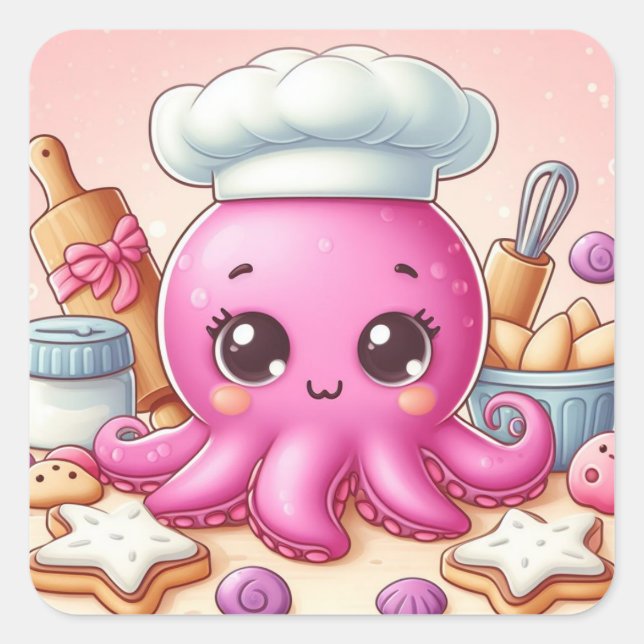 Adesivo Quadrado Cute baking octopus square sticker (Frente)