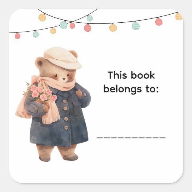Adesivo Quadrado Cute Bear Book Labels (Frente)