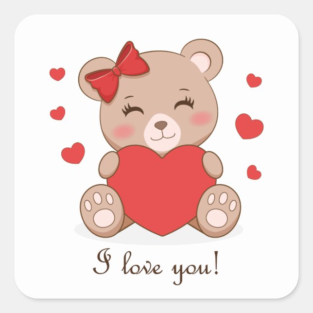 Adesivo Quadrado Cute bear holding heart sticker (Frente)