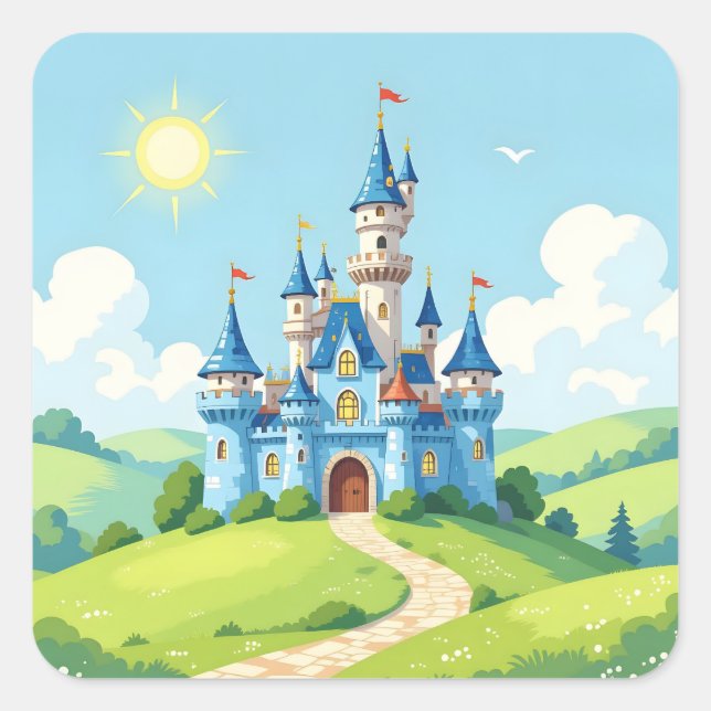 Adesivo Quadrado Cute blue and white castle (Frente)