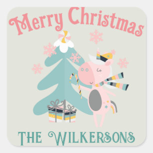 Adesivo Quadrado Cute Boho Christmas Unicorn