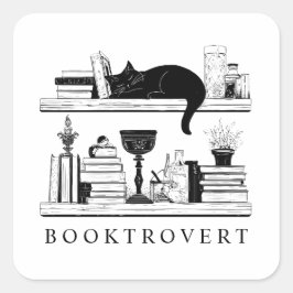 Adesivo Quadrado Cute Booktrovert Book Lover's Cat
