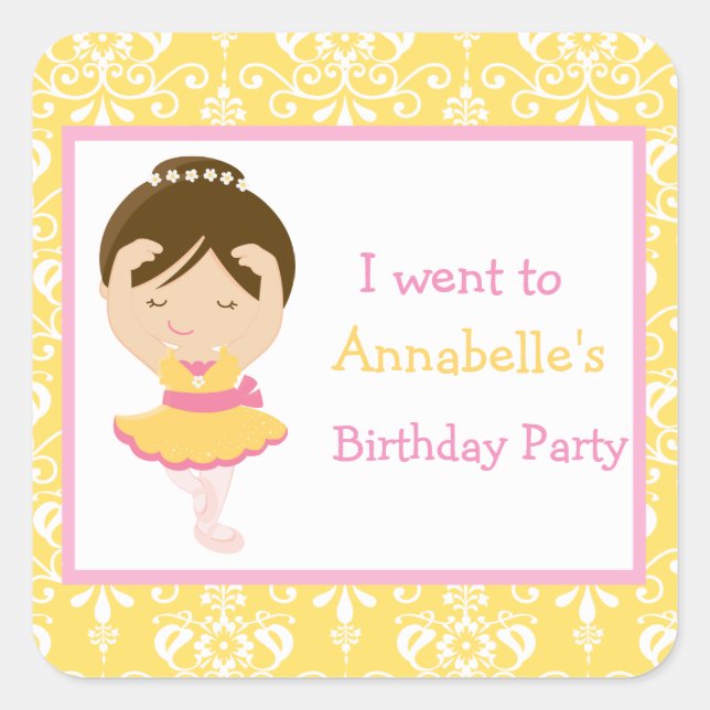 Adesivo Quadrado Cute Brunette Ballerina 'Eu fui a' (Frente)