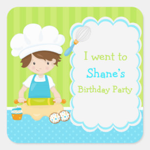 Adesivo Quadrado Cute Brunette Boy Baking 'I to"
