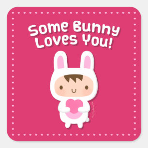 Adesivo Quadrado Cute Bunny Te Ama A Confissão Rosa
