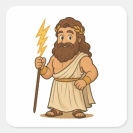 Adesivo Quadrado Cute Cartoon Zeus – Greek Mythology God of Thunder