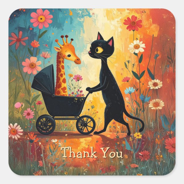 Adesivo Quadrado Cute Cat Giraffe Sticker (Frente)