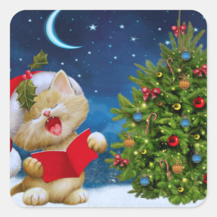Adesivo Quadrado Cute cat in Santa Claus hat cartoon