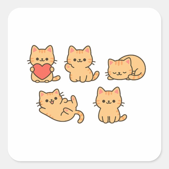 Adesivo Quadrado Cute Cat PNG Sticker – 5 Transparent Cats | Velora (Frente)